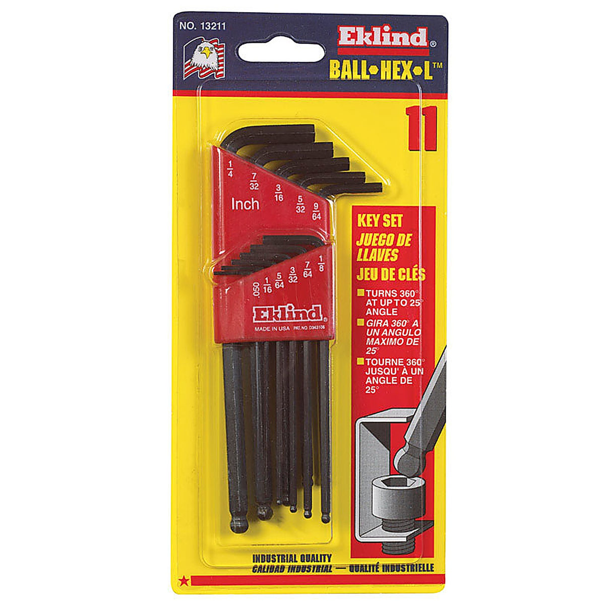 Eklind Tool 13211 Ball-Hex-L SAE Long Arm Ball End Hex L-Key Set 11/pc.