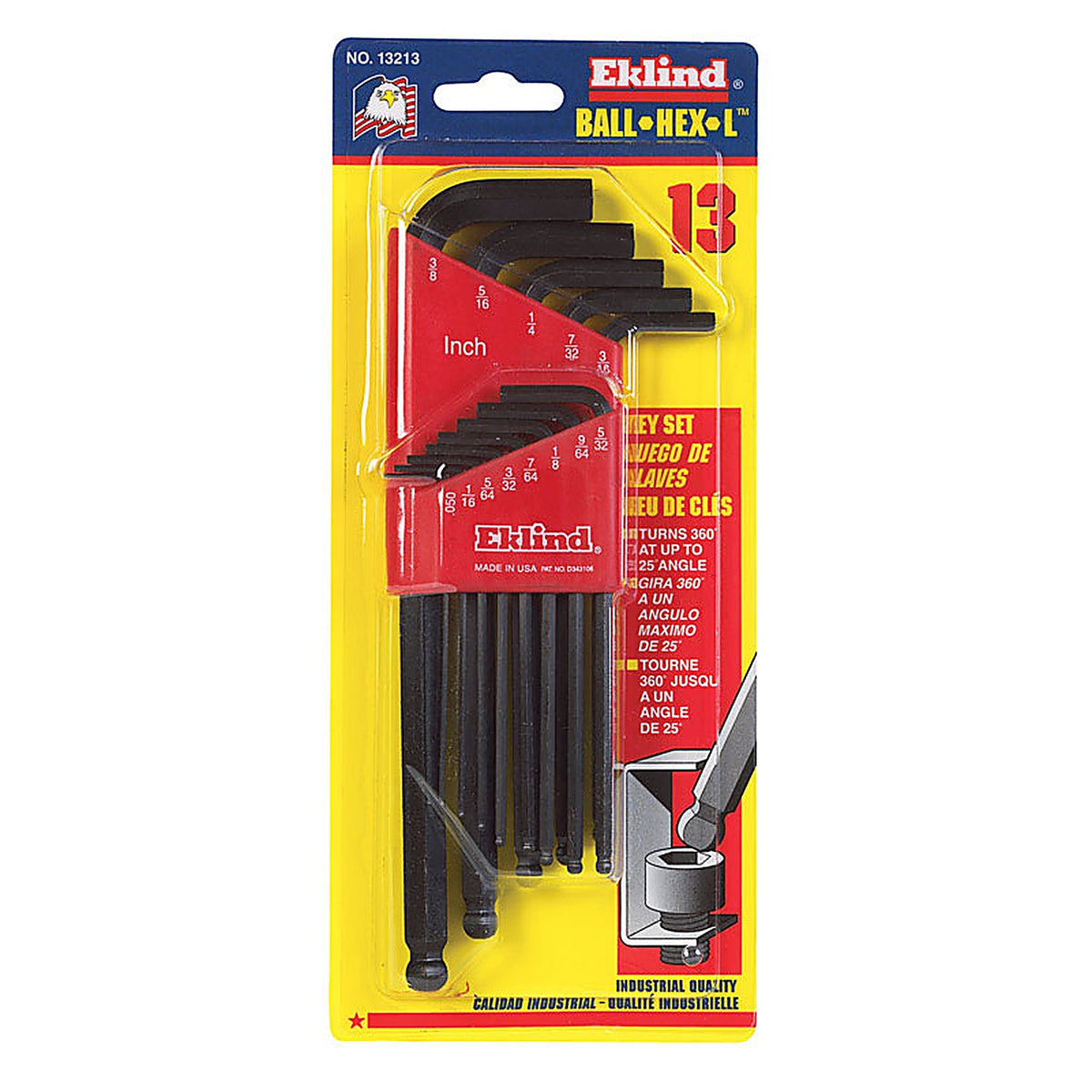 Eklind Tool 13213 Ball-Hex-L SAE Long Arm Ball End Hex L-Key Set 13/pc.