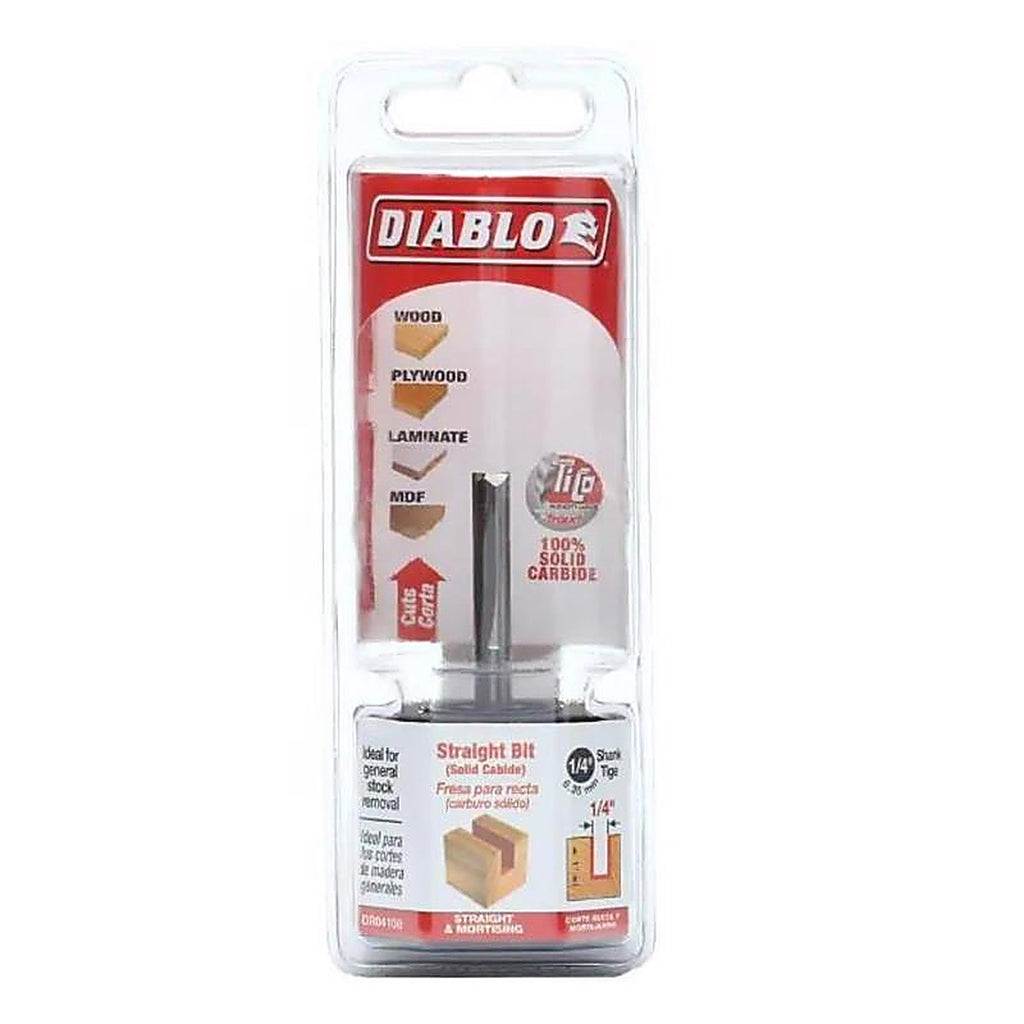 Diablo DR04108 1/4 in. D X 2-1/2 in. L Carbide Double Flute Straight Router Bit