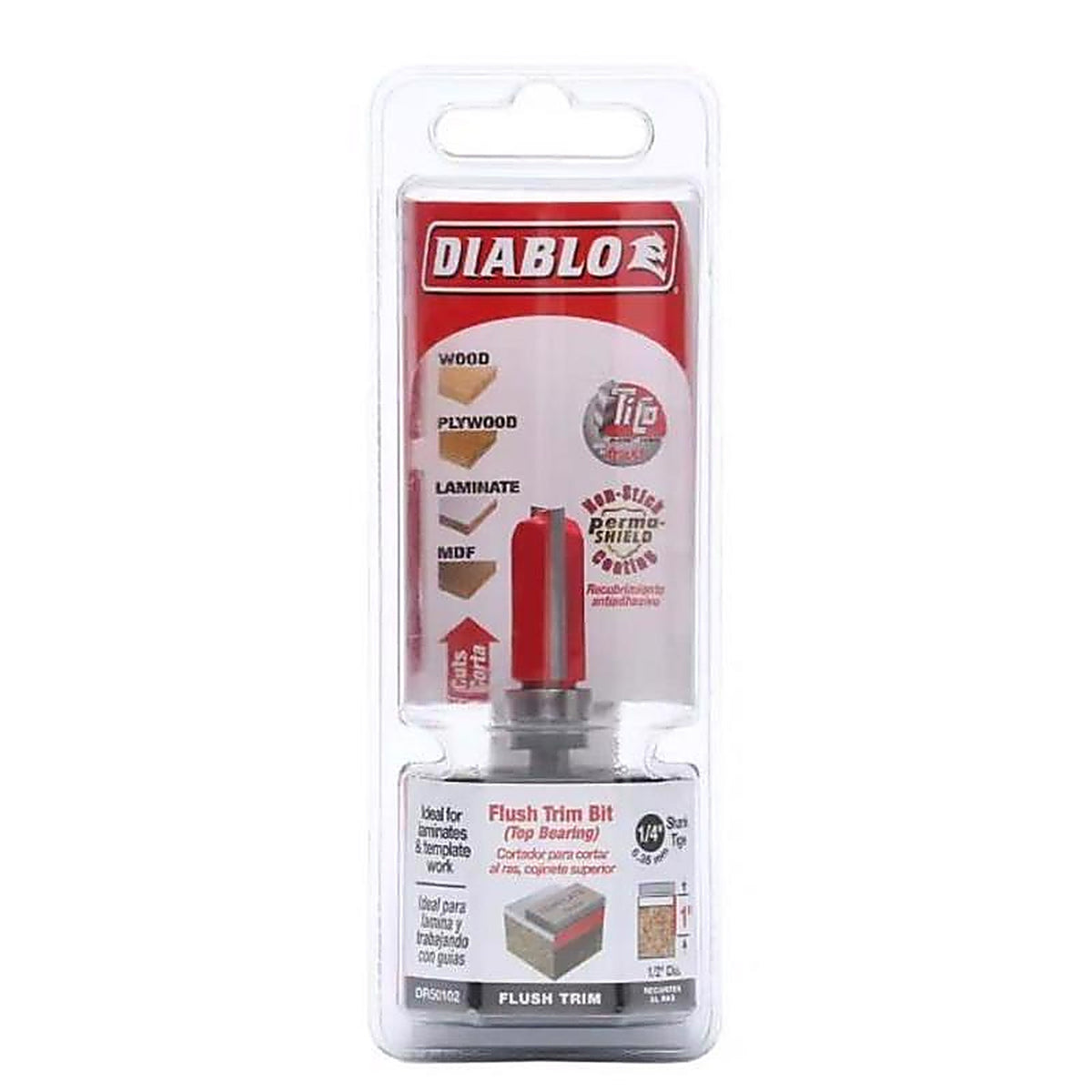 Diablo DR50102 1/2 in. D X 2-5/8 in. L Carbide Top Bearing Flush Trim Router Bit