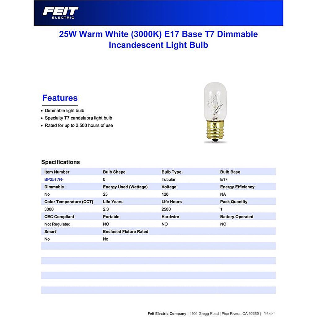 Feit Electric BPT6/SU/LED T6 E12 (Candelabra) LED Bulb Warm White 15 W 1 pk