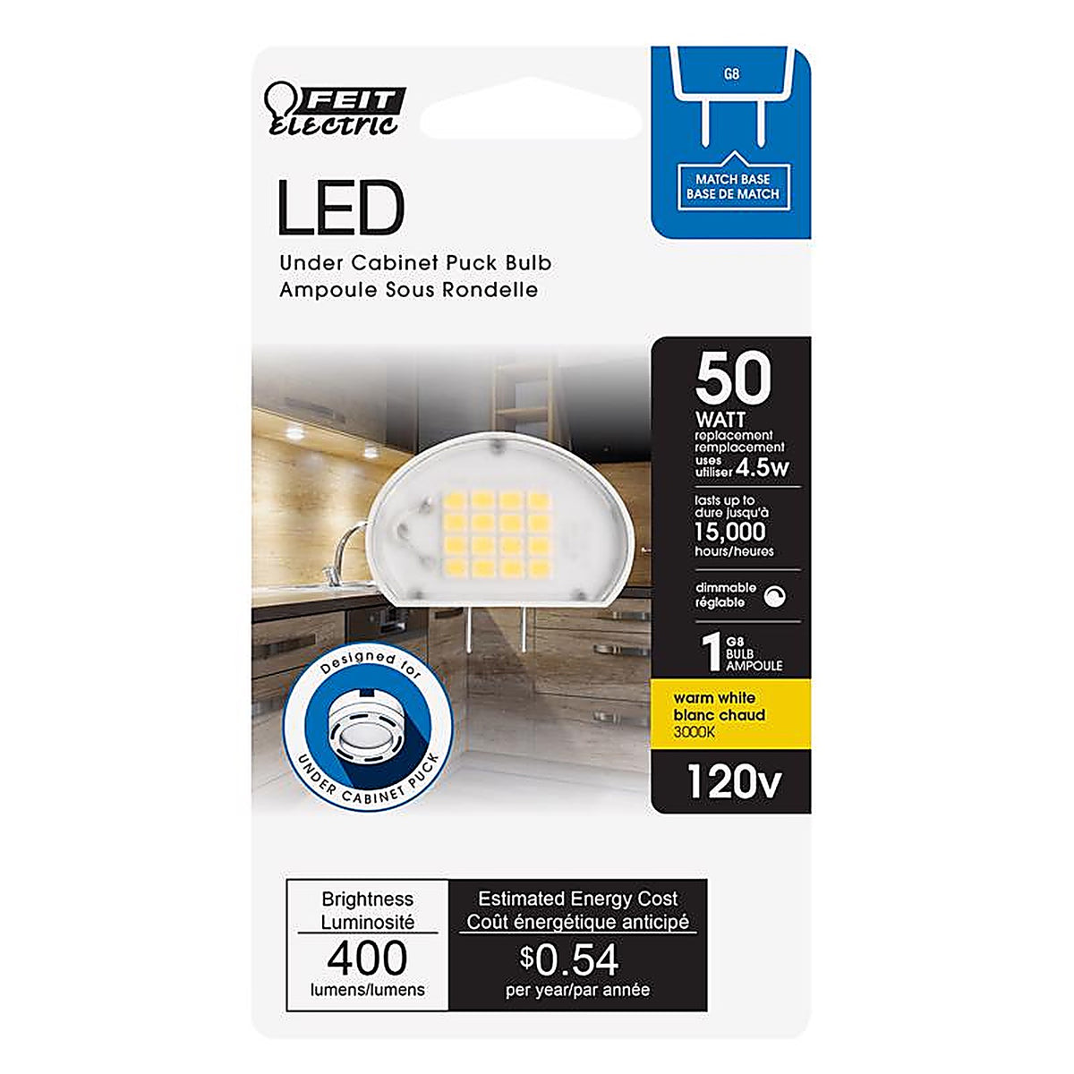 Feit Electric BP50G8830SULED G8 G8 LED Bulb Warm White 50 W 1 pk