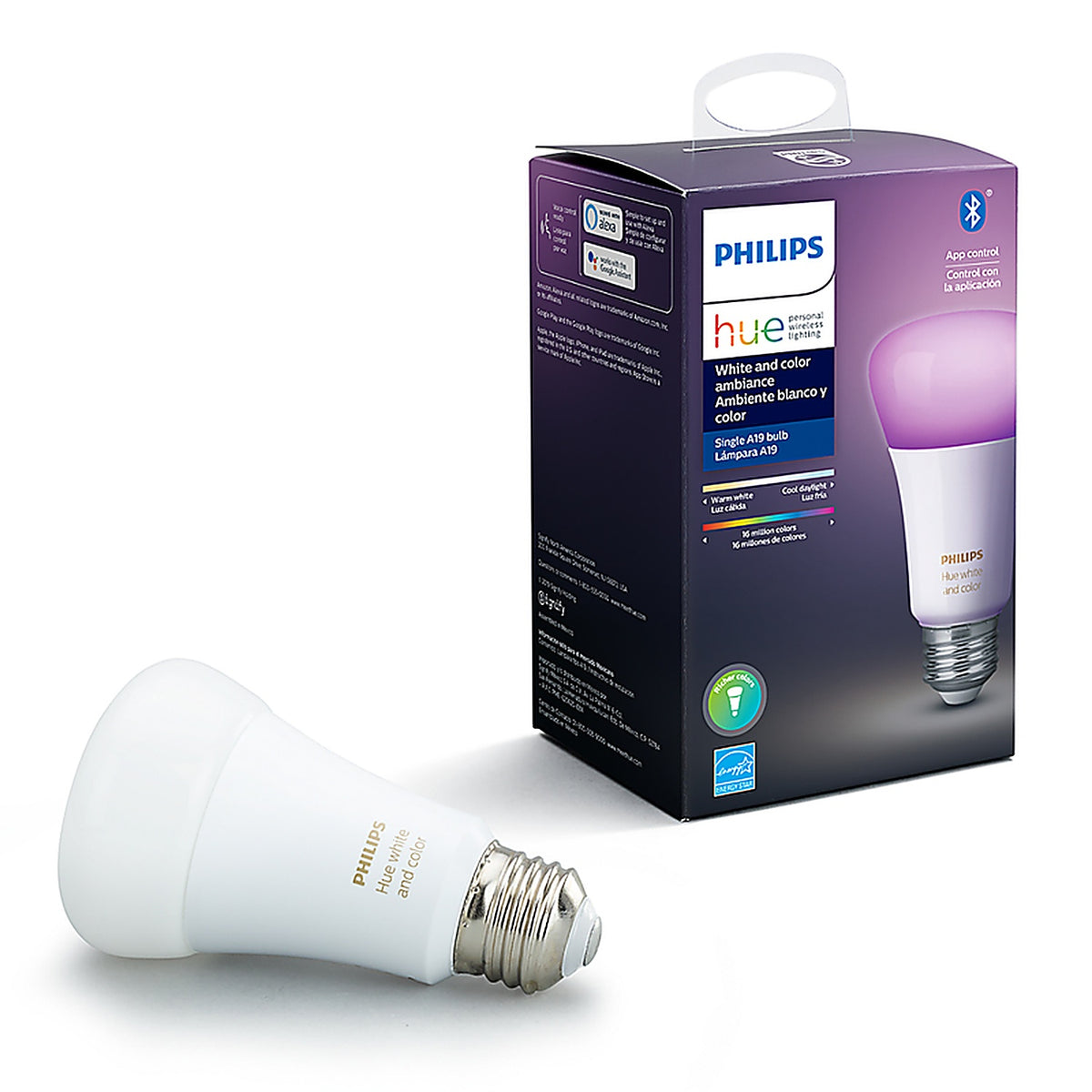 Philips - 548487 - Hue A19 E26 (Medium) Smart-Enabled LED Bulb Color Changing 60 Watt Equivalence 1 Pack