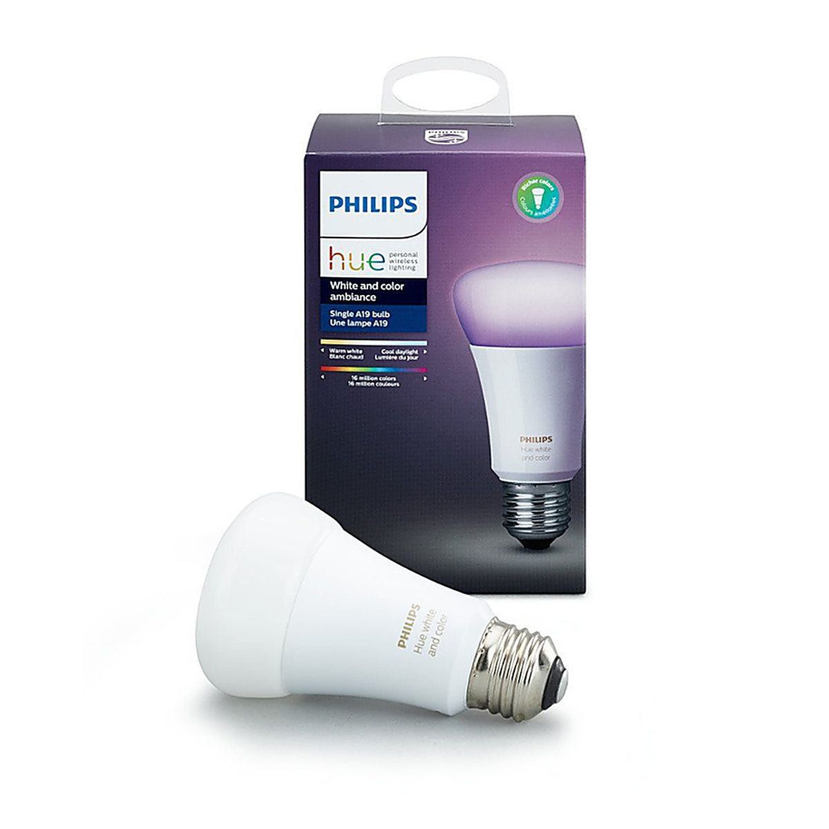 Philips - 548487 - Hue A19 E26 (Medium) Smart-Enabled LED Bulb Color Changing 60 Watt Equivalence 1 Pack