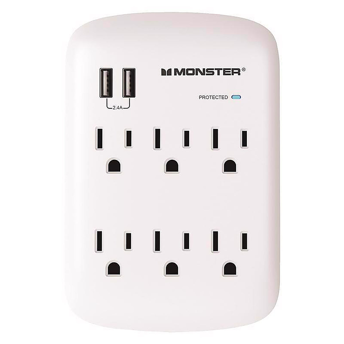 Monster - 1604 - Just Power It Up 0 Ft. L 6 Outlets Wall Tap Surge Protector w/USB White 1200 J