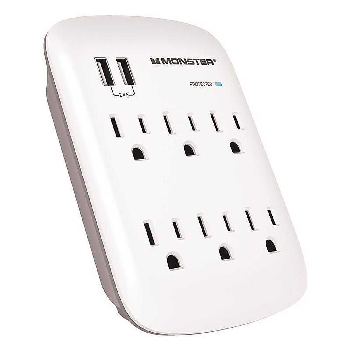 Monster - 1604 - Just Power It Up 0 Ft. L 6 Outlets Wall Tap Surge Protector w/USB White 1200 J