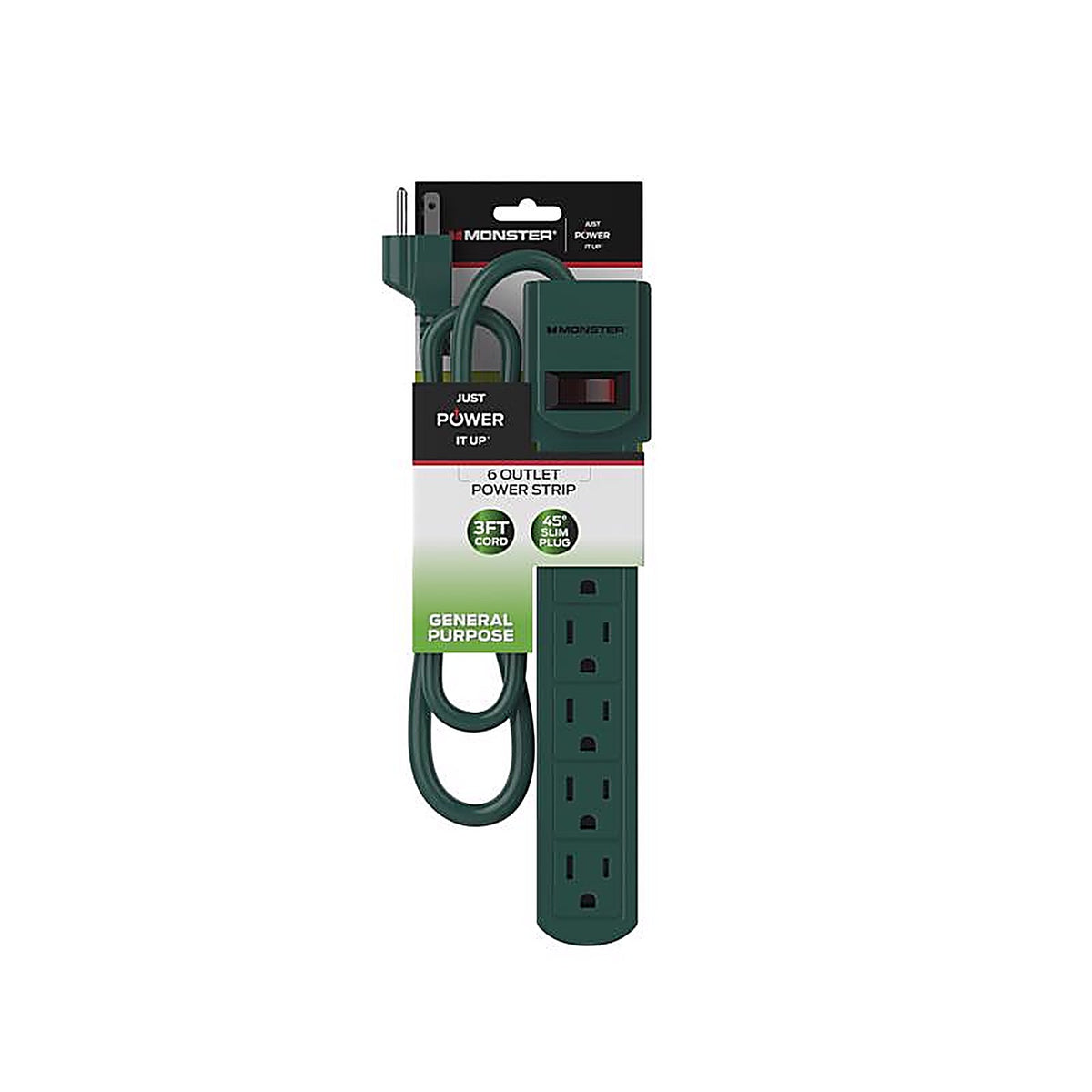 Monster - 1701 - Just Power It Up 3 Ft. L 6 Outlets Power Strip Green