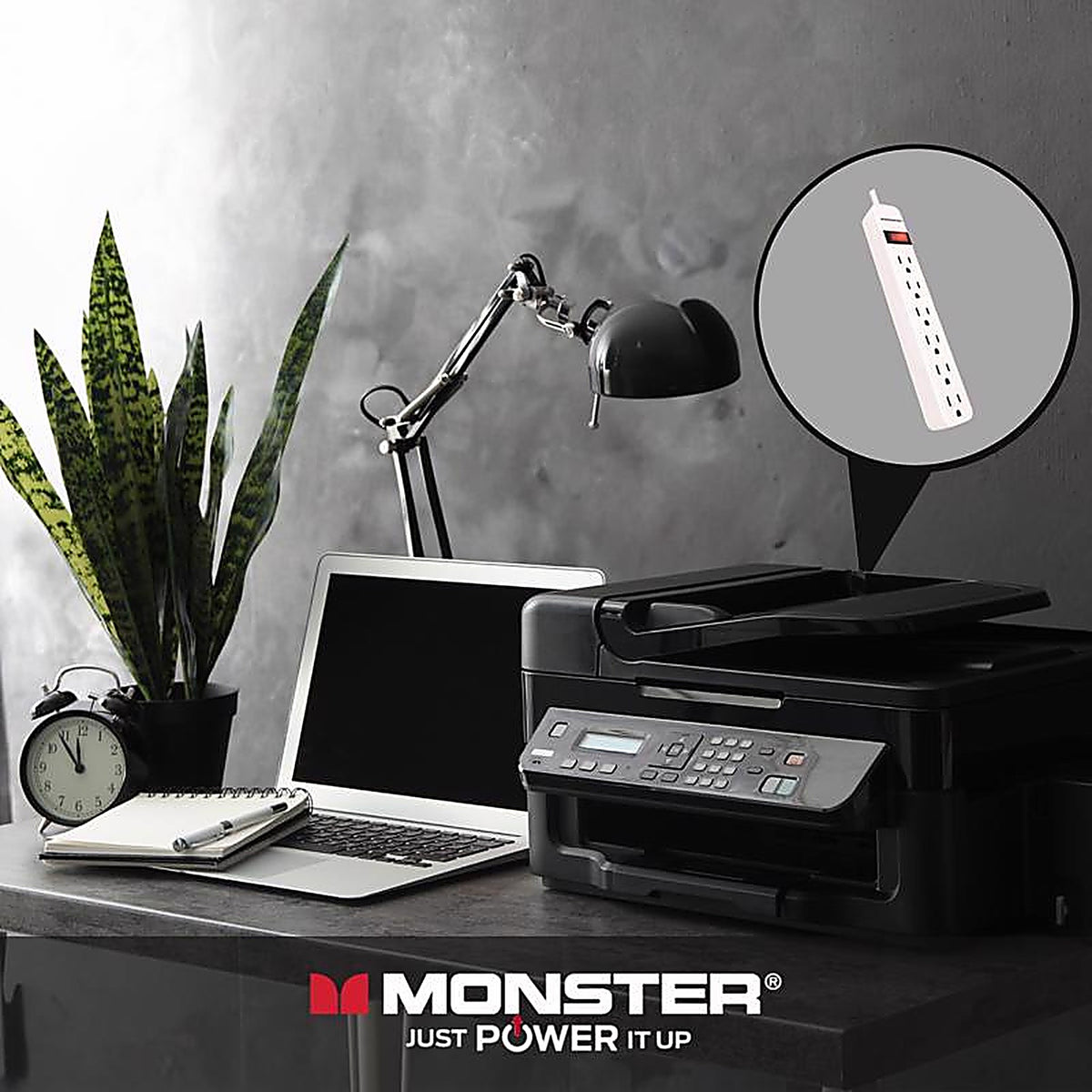 Monster - 1702 - Just Power It Up 2.5 Ft. L 6 Outlets Power Strip White
