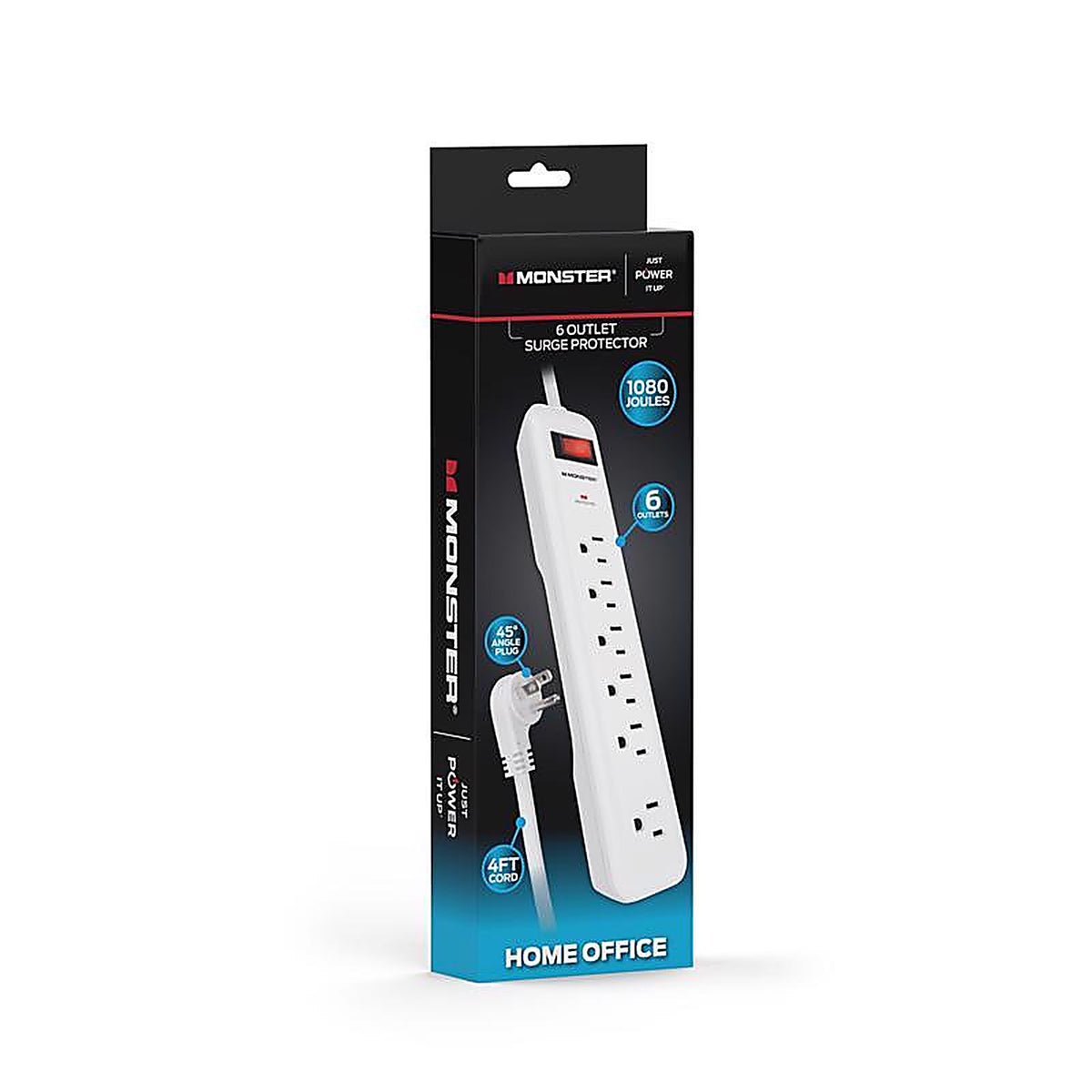 Monster - 1800 - Just Power It Up 4 Ft. L 6 Outlets Surge Protector White 1080 J
