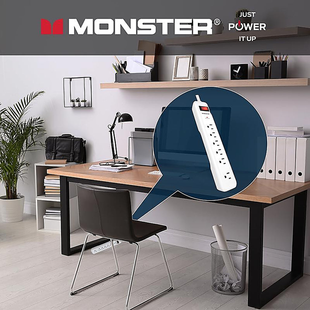 Monster - 1800 - Just Power It Up 4 Ft. L 6 Outlets Surge Protector White 1080 J