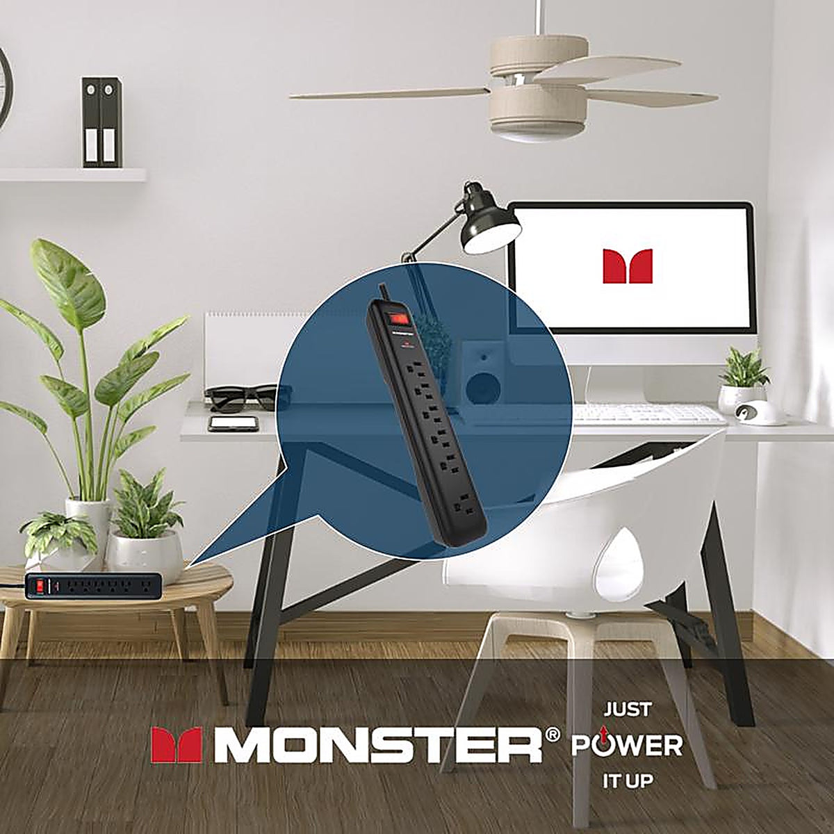 Monster - 1801 - Just Power It Up 4 Ft. L 6 Outlets Surge Protector Black 1080 J