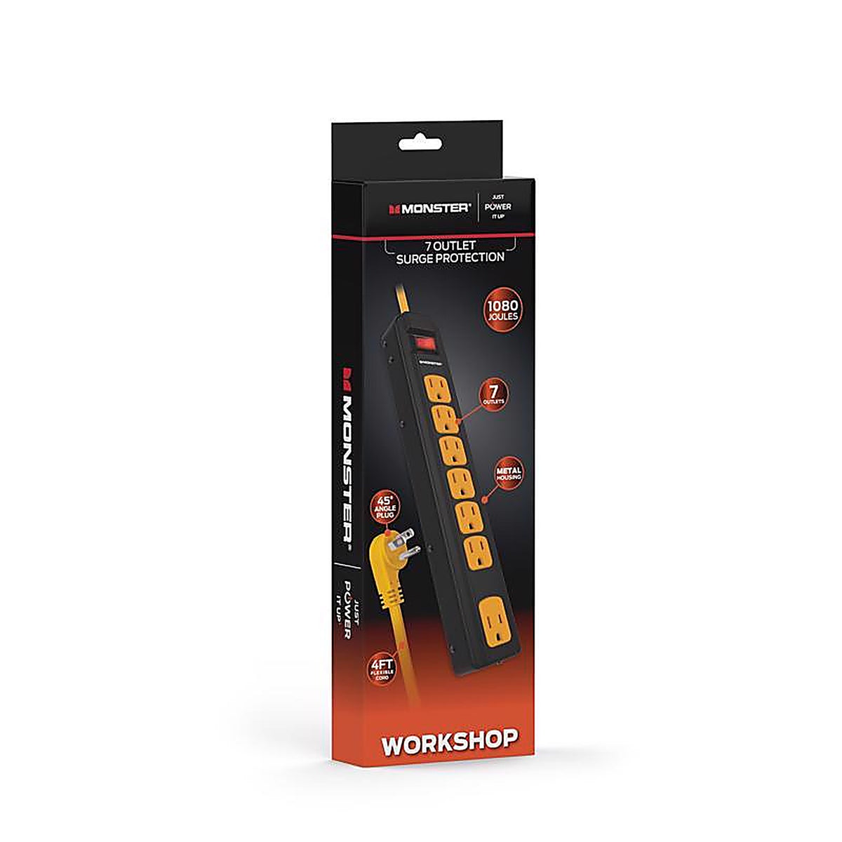 Monster - 1802 - Just Power It Up 4 Ft. L 7 Outlets Surge Protector Black 1080 J