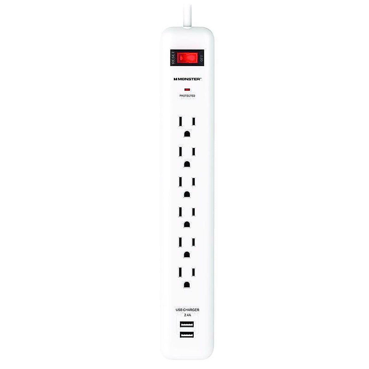 Monster - 1804 - Just Power It Up 3 Ft. L 6 Outlets Surge Protector w/USB White 1080 J