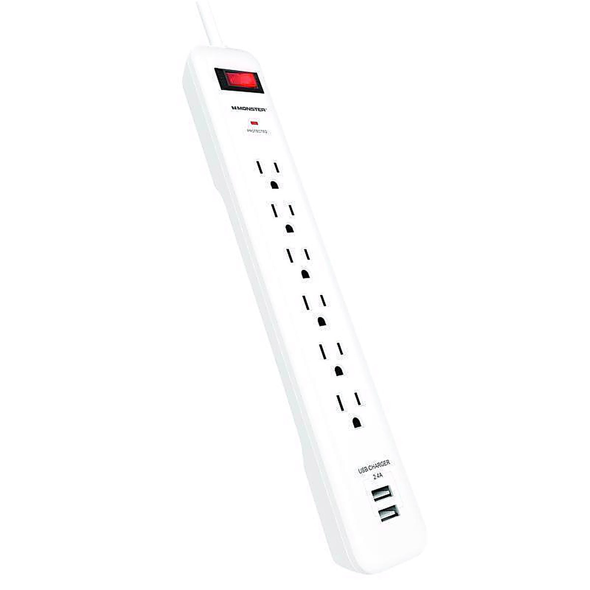 Monster - 1804 - Just Power It Up 3 Ft. L 6 Outlets Surge Protector w/USB White 1080 J