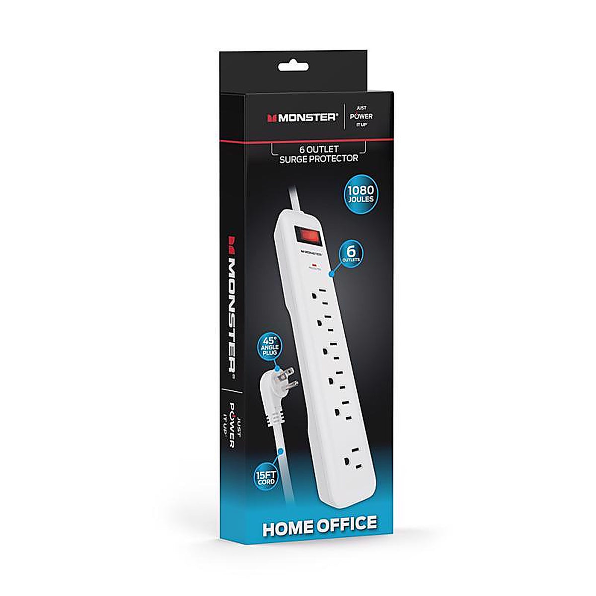 Monster - 1808 - Just Power It Up 15 Ft. L 6 Outlets Surge Protector White 1080 J