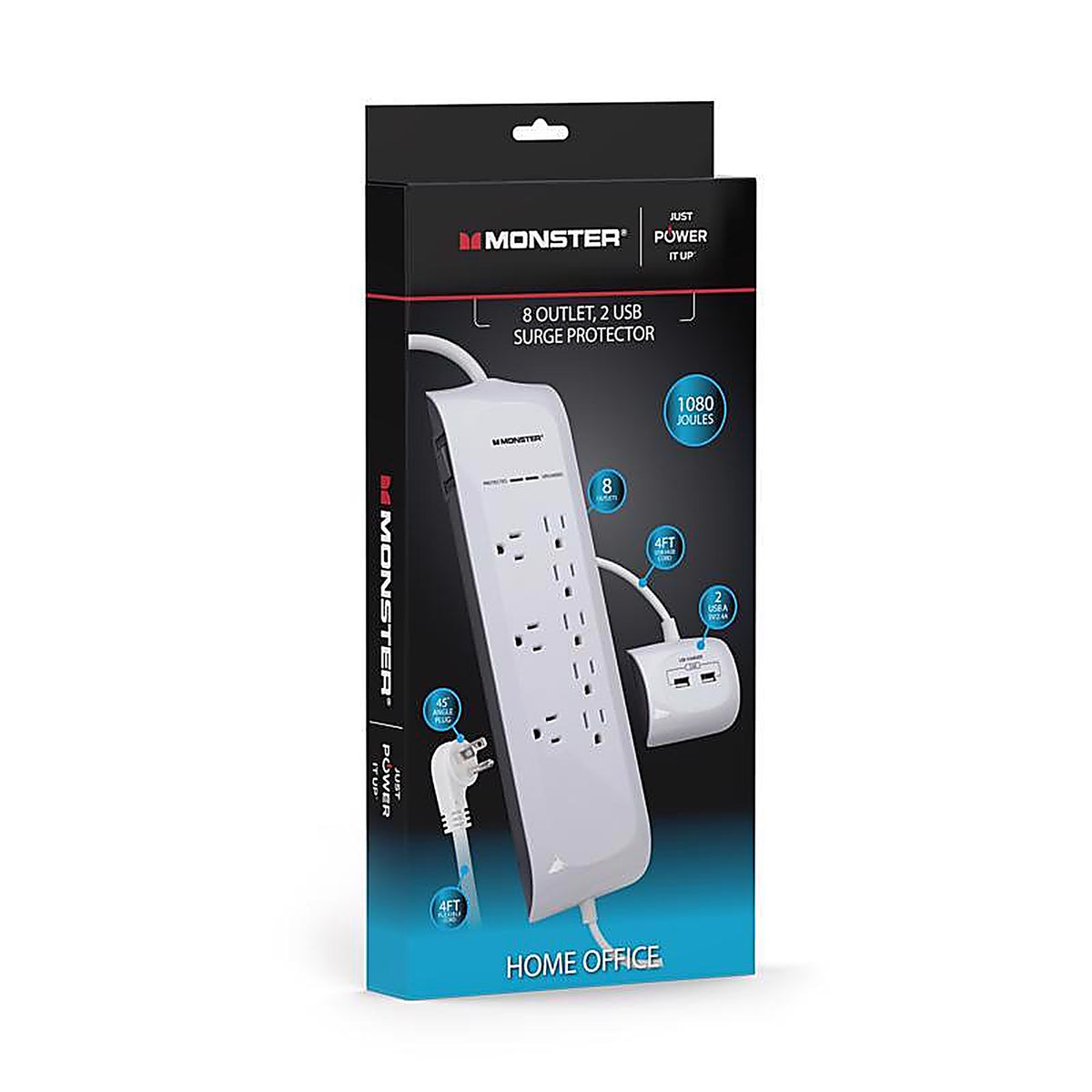 Monster - 1810 - Just Power It Up 4 Ft. L 8 Outlets Surge Protector w/USB White 1080 J