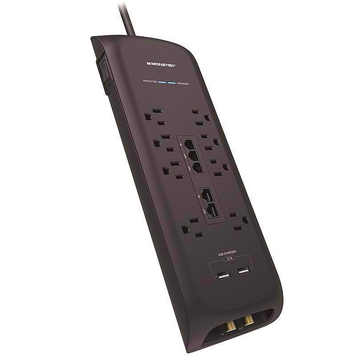 Monster - 1812 - Just Power It Up 6 Ft. L 8 Outlets Surge Protector w/USB Black 2160 J