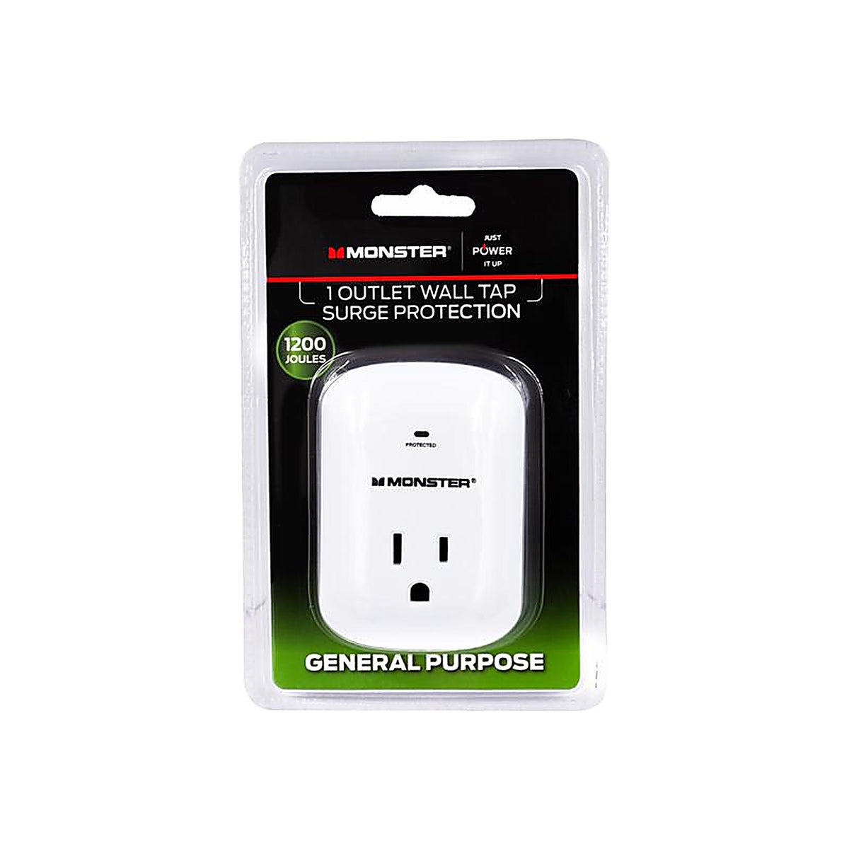 Monster - 1600 - Just Power It Up 0 Ft. L 1 Outlets Wall Tap Surge Protector White 1200 J
