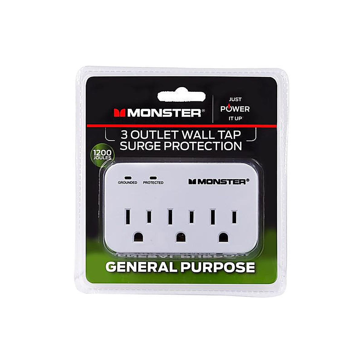 Monster - 1601 - Just Power It Up 0 Ft. L 3 Outlets Wall Tap Surge Protector White 1200 J