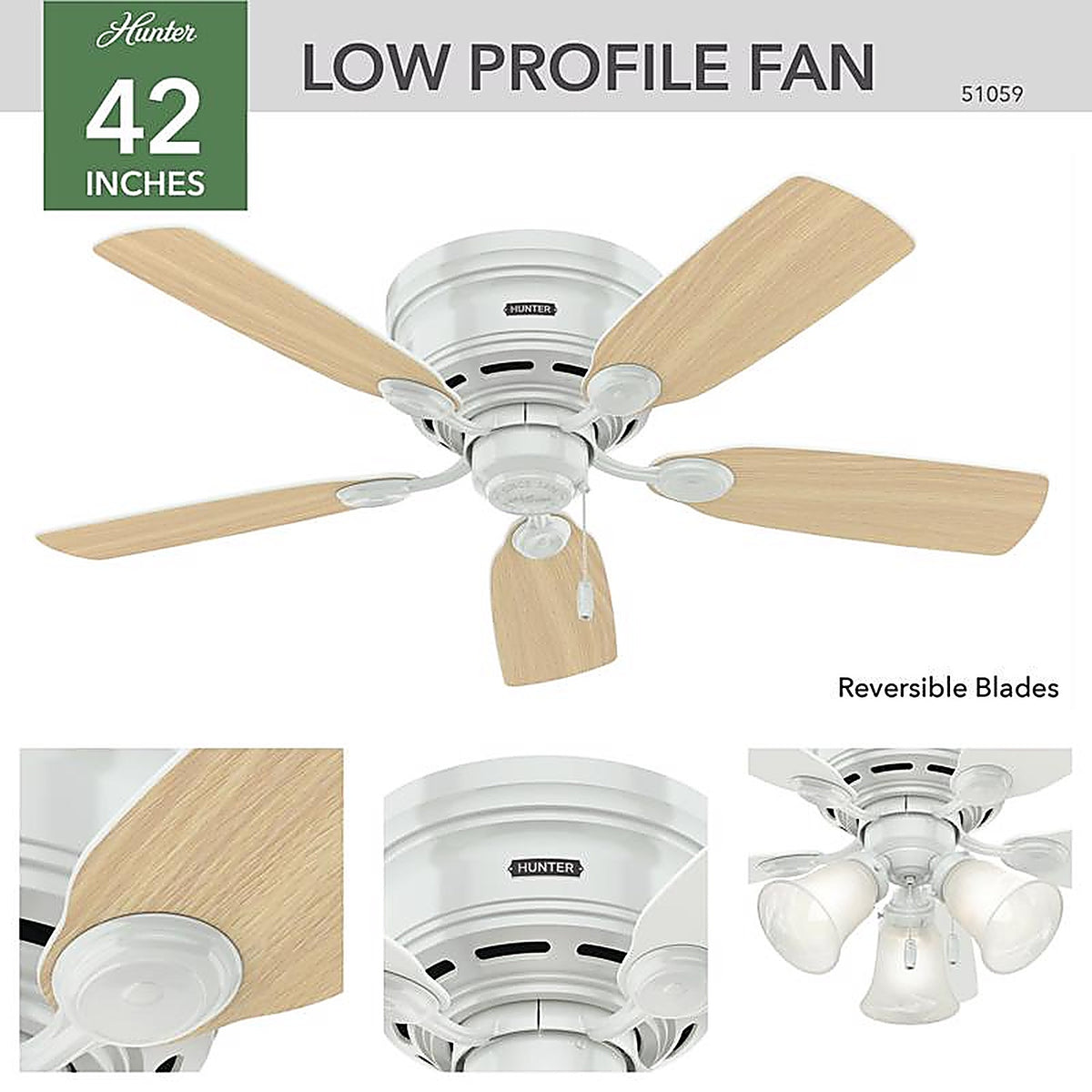 Hunter 51059 Low Profile 42 in. White Indoor Ceiling Fan