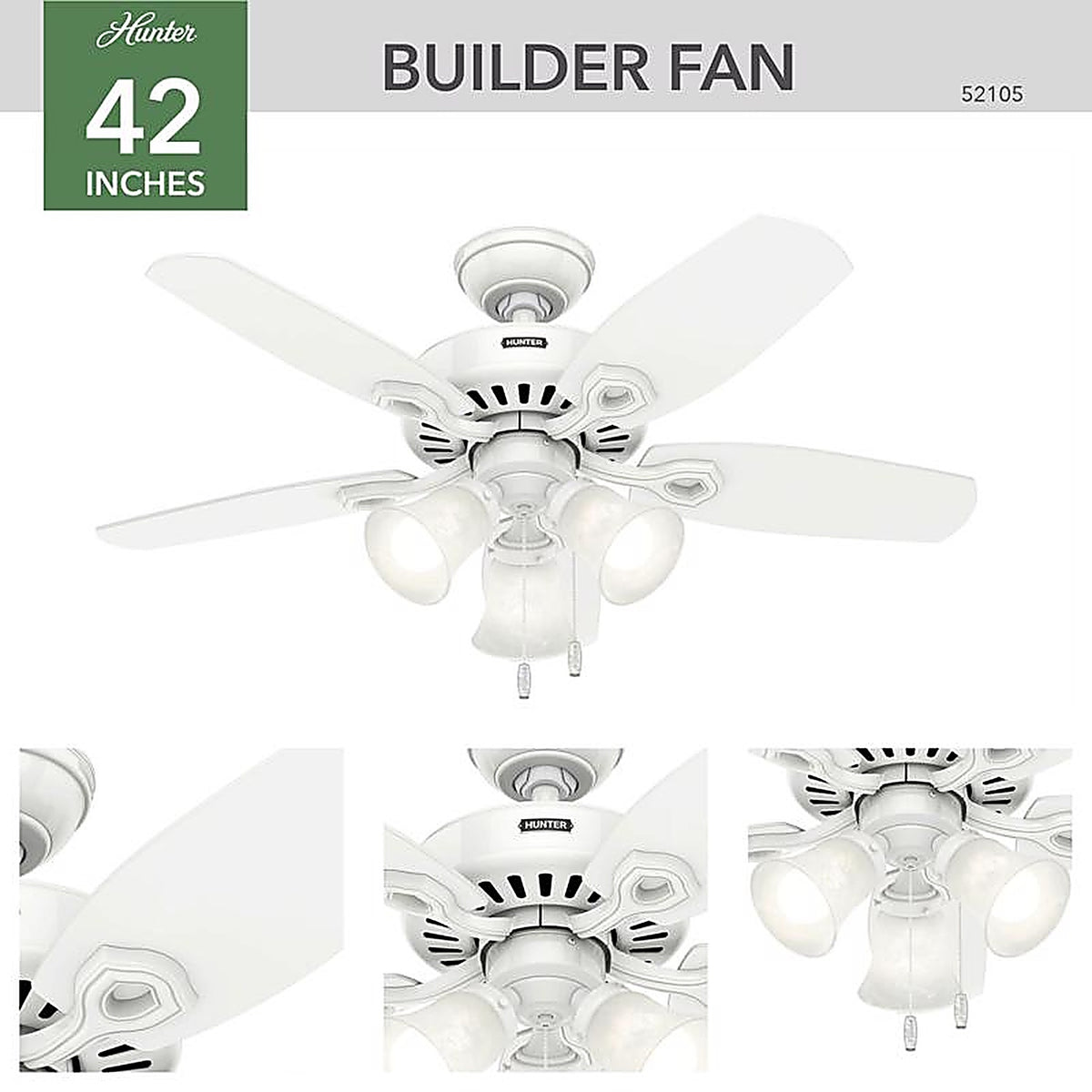 Hunter 52105 Builder 42 in. Snow White LED Indoor Ceiling Fan