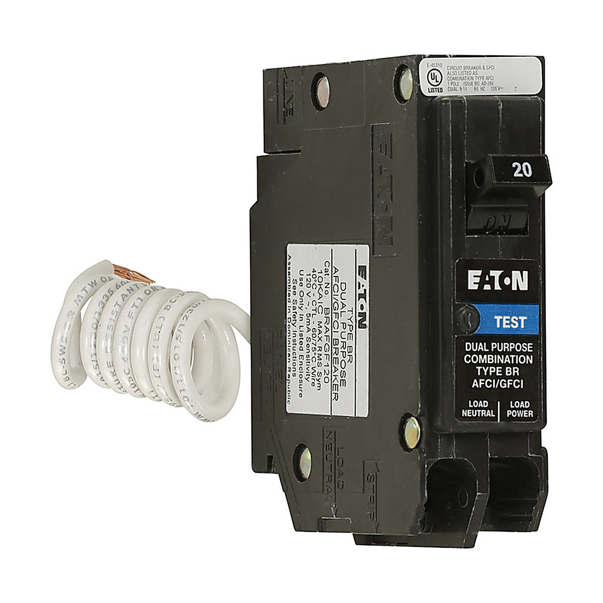 Eaton BRN120DF 20 amps Arc Fault/Ground Fault Single Pole Circuit Breaker w/Self Test