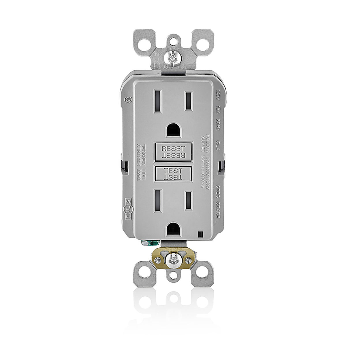 Leviton GFTR1-GY 15 amps 125 volt Duplex Gray GFCI Outlet 5-15R 1/Pack