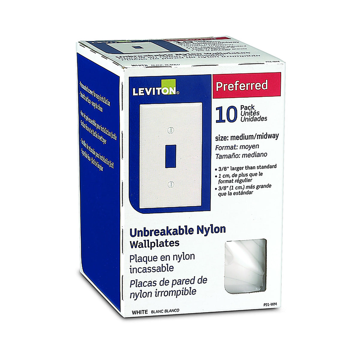 Leviton PJ1-WM White 1 gang Nylon Toggle Wall Plate 10/Pack