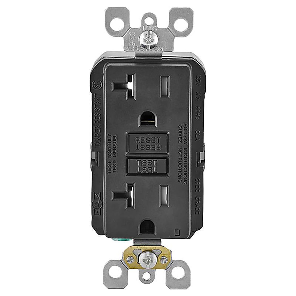 Leviton - GFTR2-KE - Smartlockpro 20 Amps 125 V Duplex Black Gfci Outlet 5-20R 1 Pack