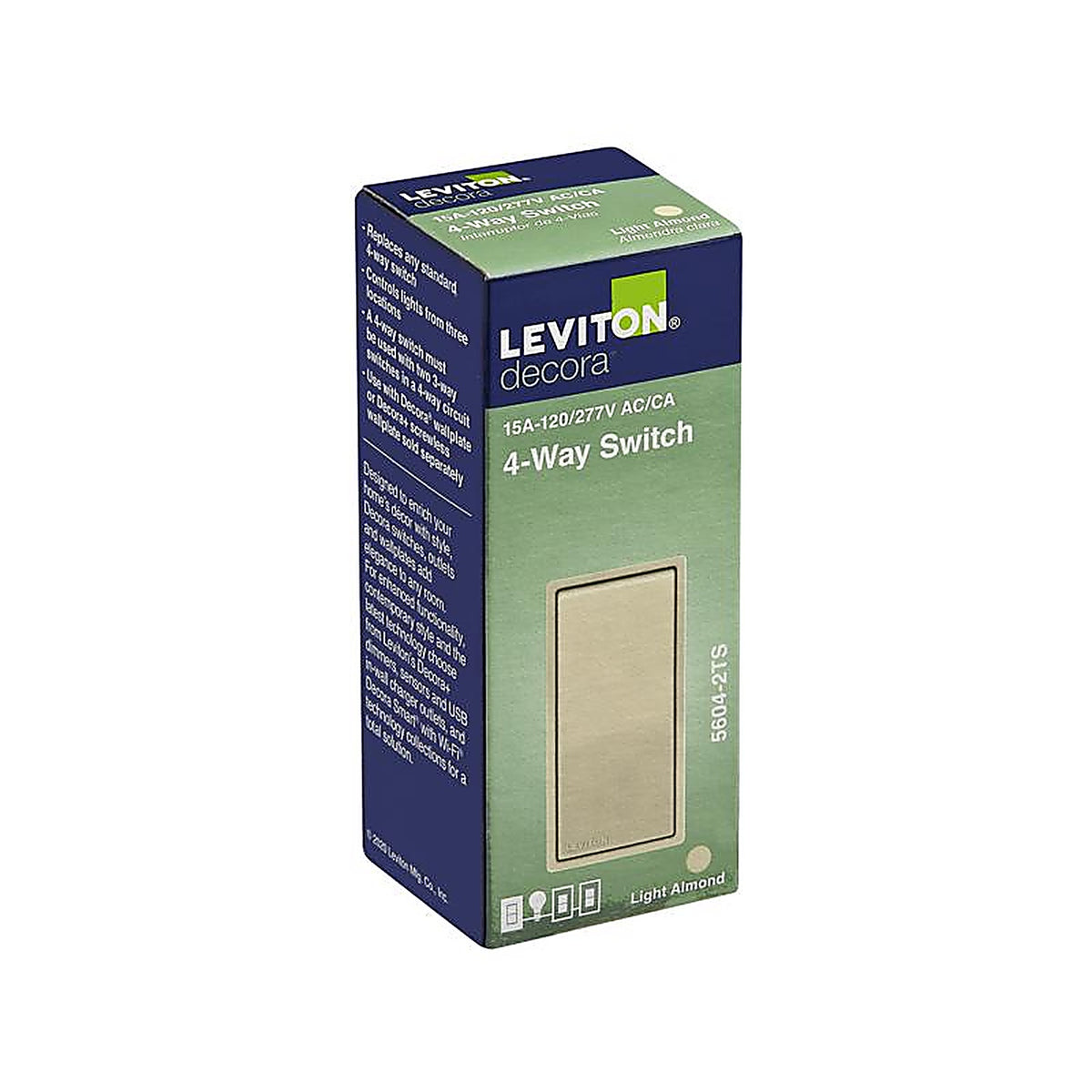 Leviton 5604-T Decora 15 amps Four Pole Rocker AC Quiet Switch Light Almond 1/Pack