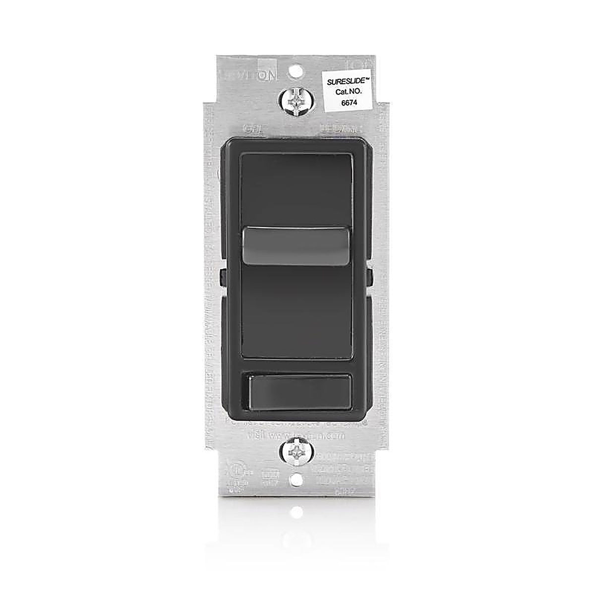 Leviton - 6674-E - Decora Sureslide Black 600 W Slide Dimmer Switch 1 Pack