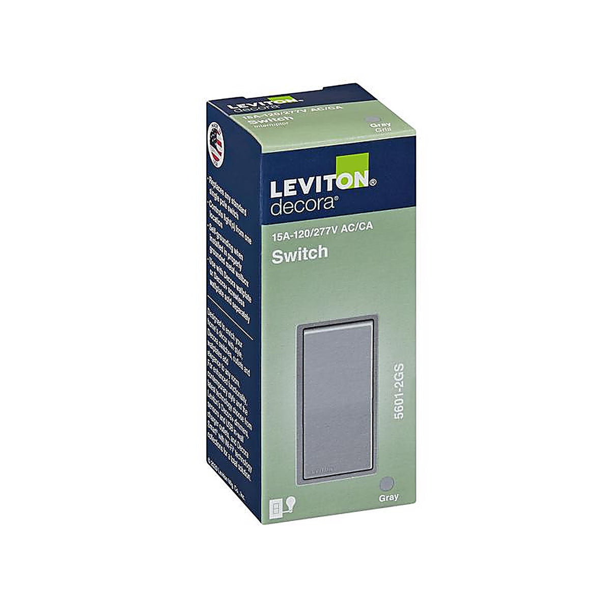 Leviton 5601-GS Decora 15 amps Single Pole Rocker AC Quiet Switch Gray 1/Pack