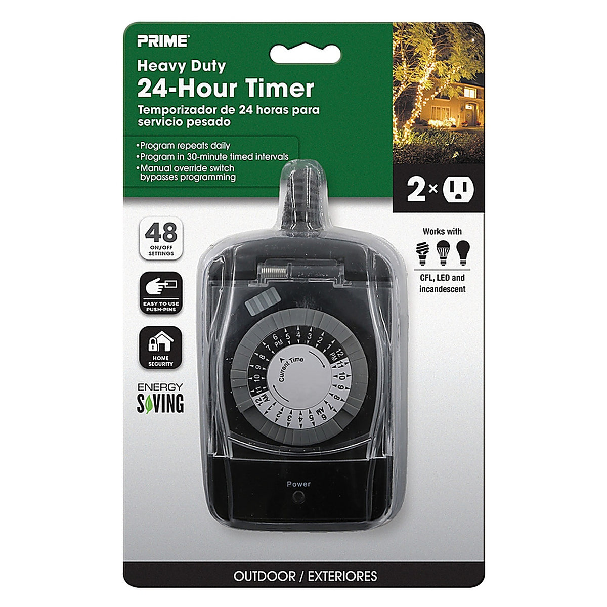 Prime TNO24111-RC Outdoor 24 Hour Mechanical Timer With Two Grounded Outlets 125 volt Black