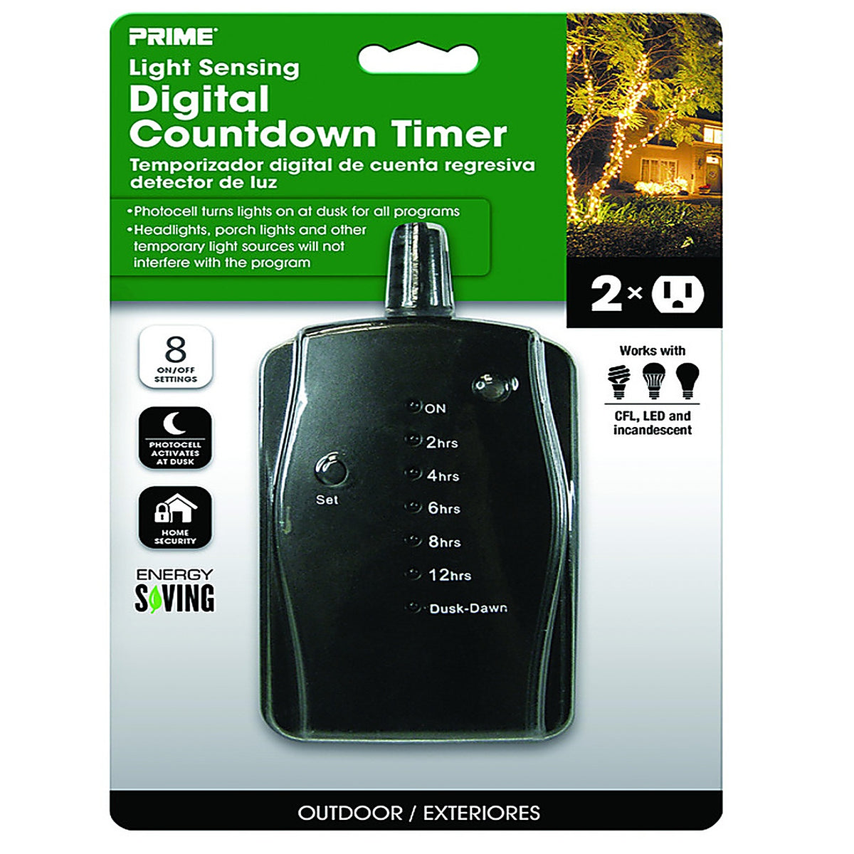 Prime TNOLED02-RC Outdoor 24 Hour Digital Countdown Timer with Two Grounded Outlets 125 volt Black