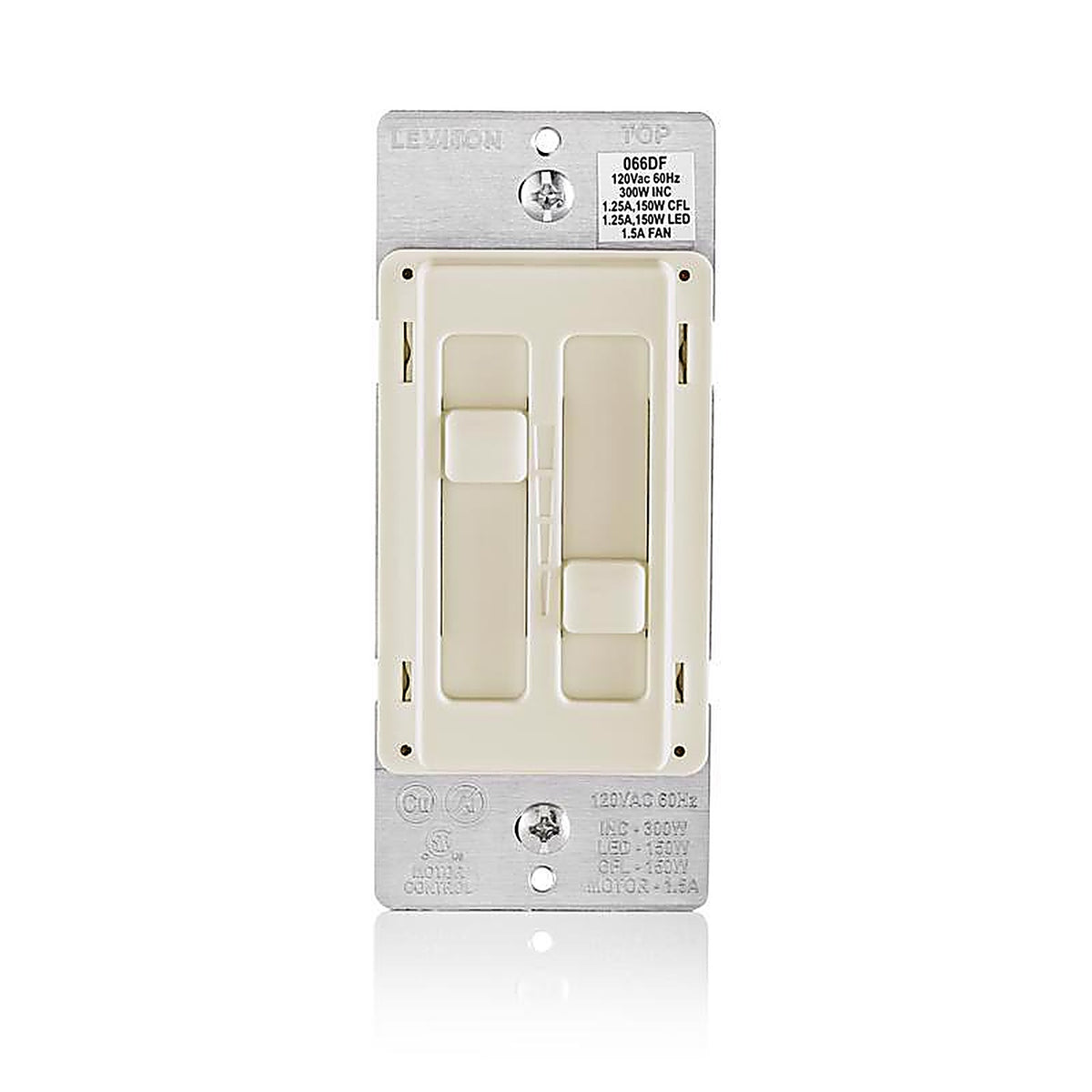 Leviton 66DF-T Decora SureSlide Light Almond Fan/LED Dimmer Slide Switch 1/Pack