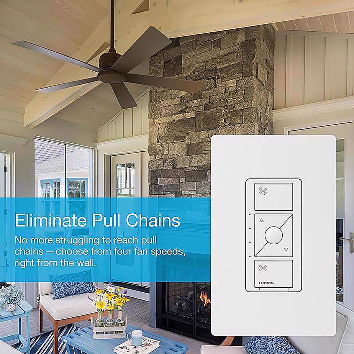Lutron - PD-FSQN-WH-R - Caseta 1.5 Amps Single Pole Wireless Smart-Enabled Fan Control White 1 Pack