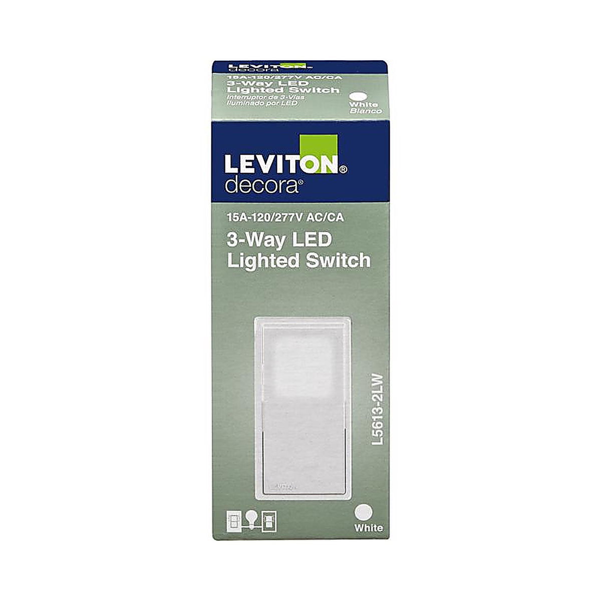 Leviton - L5613-2LW - Decora 15 Amps Three Pole Rocker 3-Way Illuminated Switch White 1 Pack