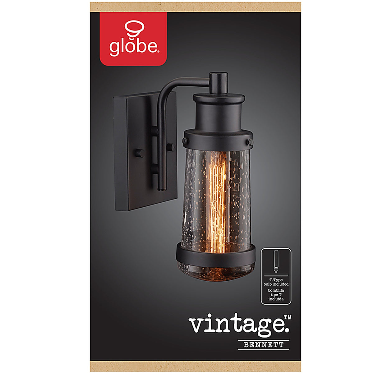 Globe Electric 44315 Vintage 1-Light Matte Black Bennett Wall Sconce