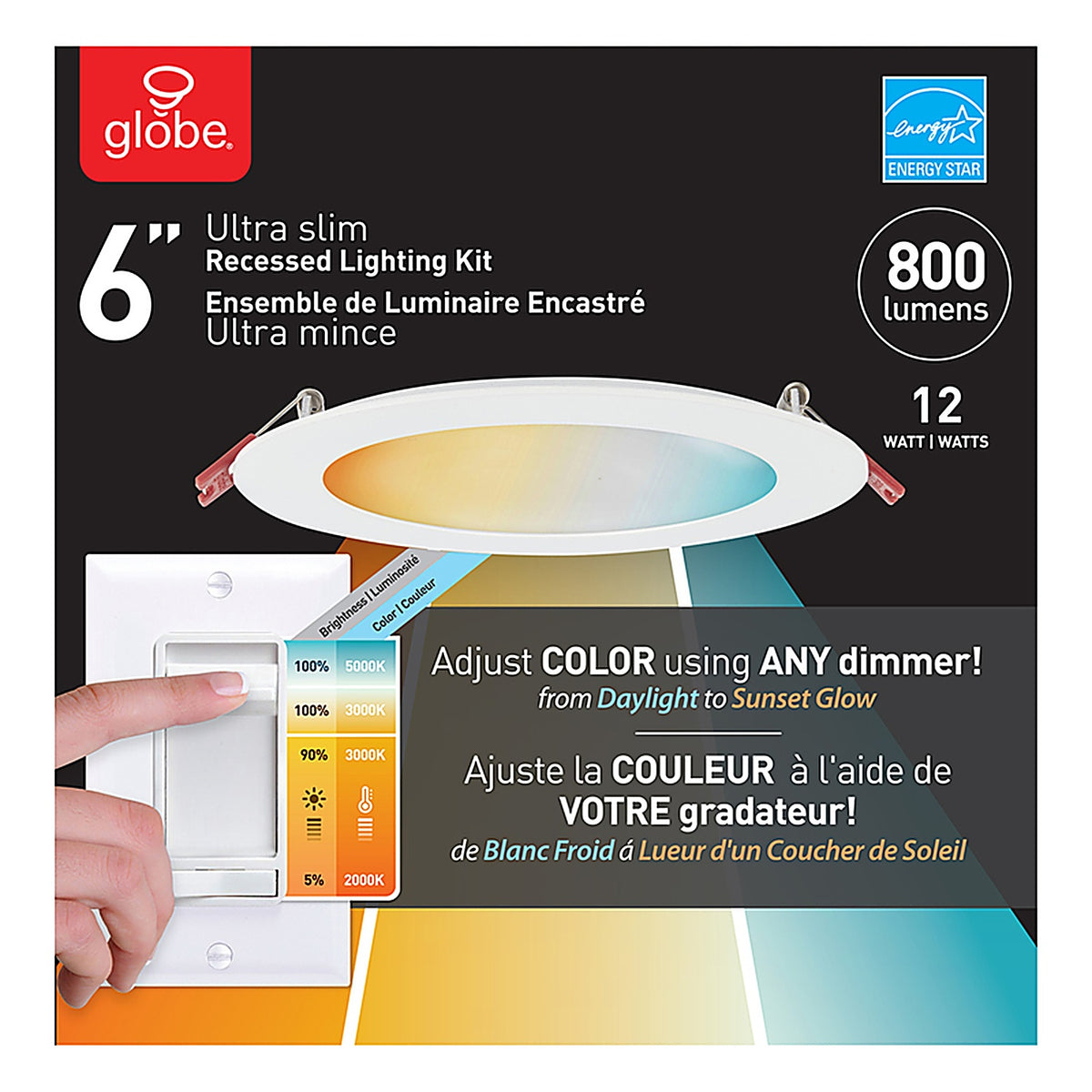 Globe Electric - 91416 - Ultra Slim Energy Star White 6 In. W Plastic LED Canless Recessed Downlight 12 W