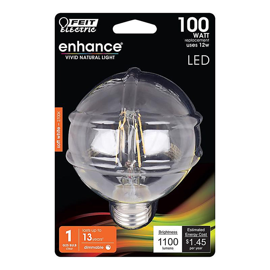 Feit - BPG25100927CAFI - G25 E26 (Medium) Filament LED Bulb Soft White 100 Watt Equivalence 1 Pack