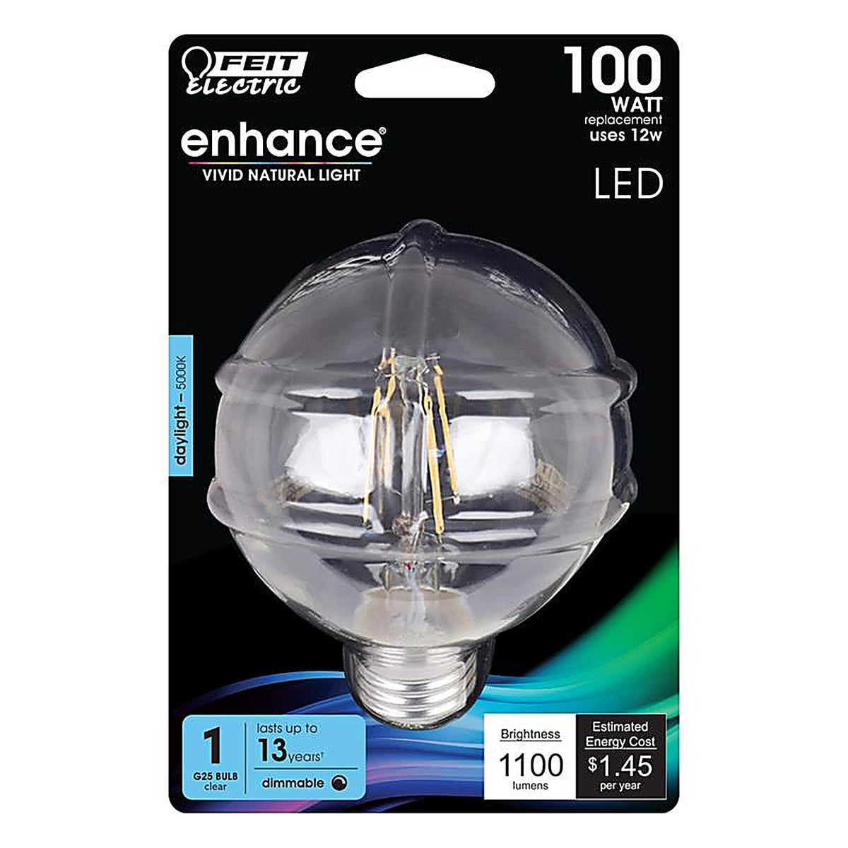 Feit - BPG25100850FLED - G25 E26 (Medium) Filament LED Bulb Daylight 100 Watt Equivalence 1 Pack