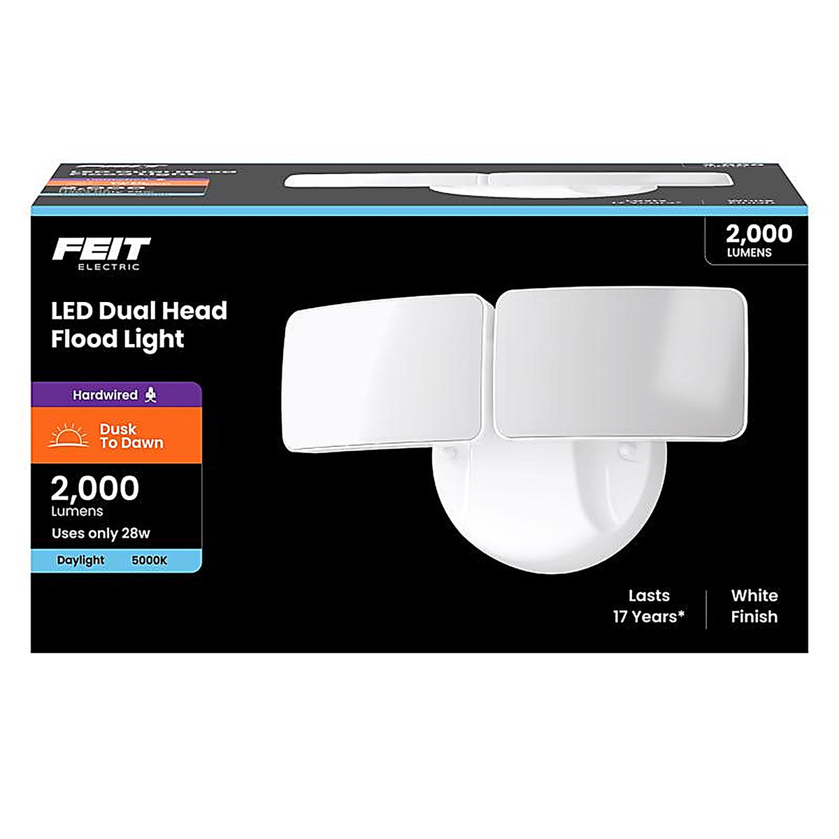 Feit Electric S9DFL/850/DD/WH Dusk to Dawn Hardwired LED White Security Floodlight