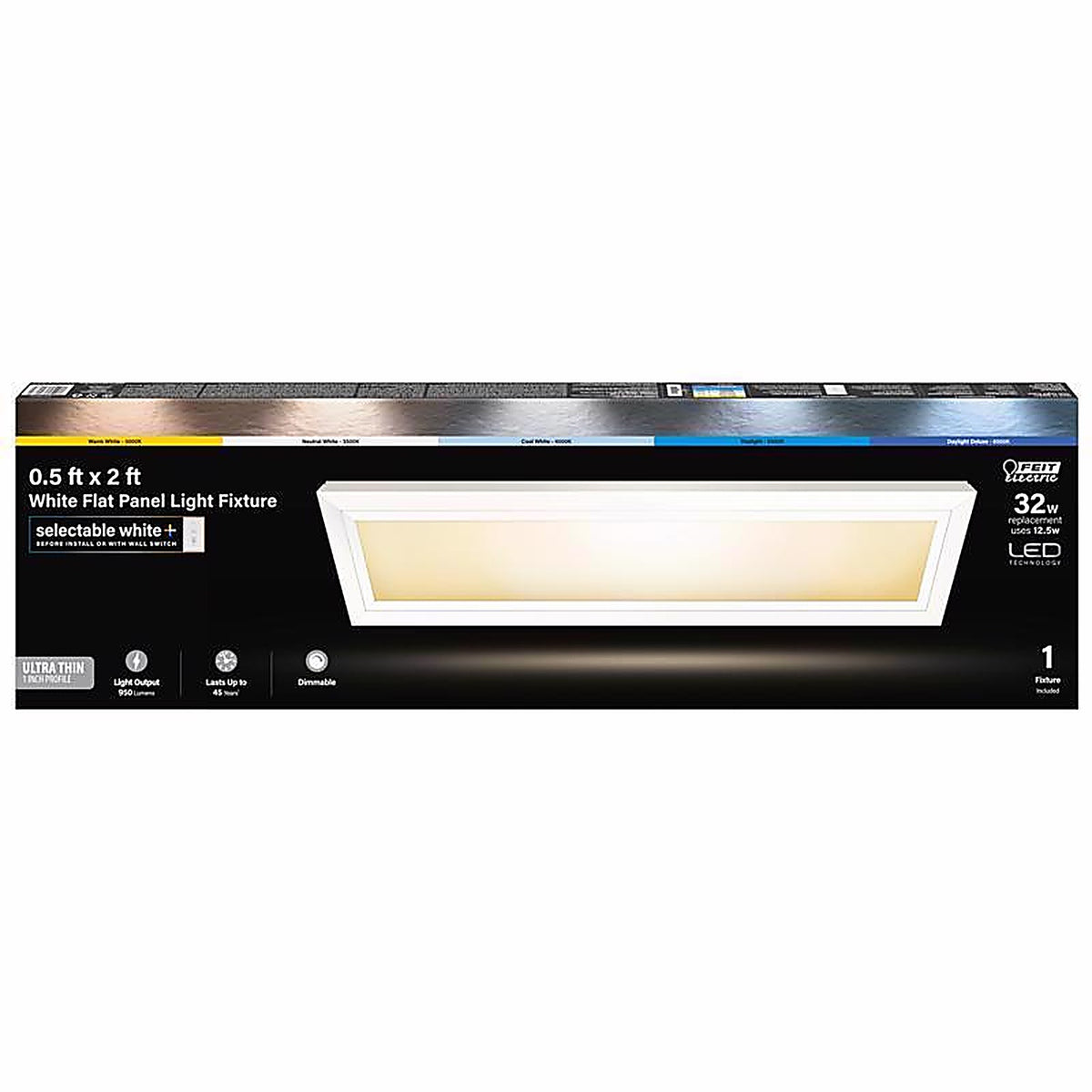 Feit Electric FP0.5X2/4WY/WH 0.9 in. H X 6 in. W X 24 in. L White LED Flat Panel Light Fixture