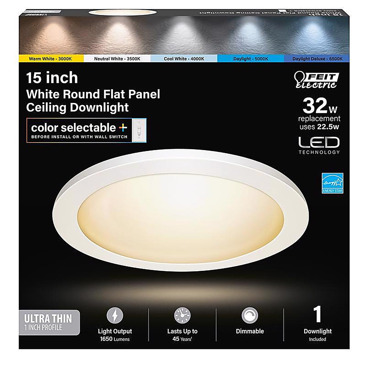 Feit Electric 74212/6WY 1 in. H X 15 in. W X 15 in. L White LED Flat Panel Light Fixture