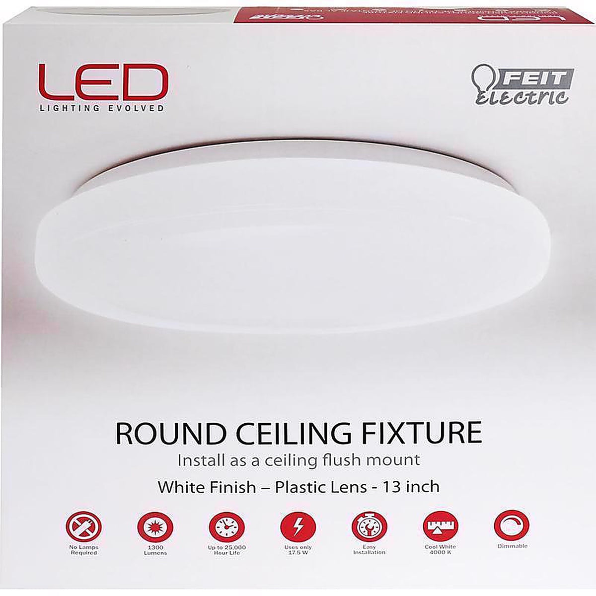 Feit Electric 71801 13 in. H X 13 in. W X 3.8 in. L White LED Ceiling Light Fixture