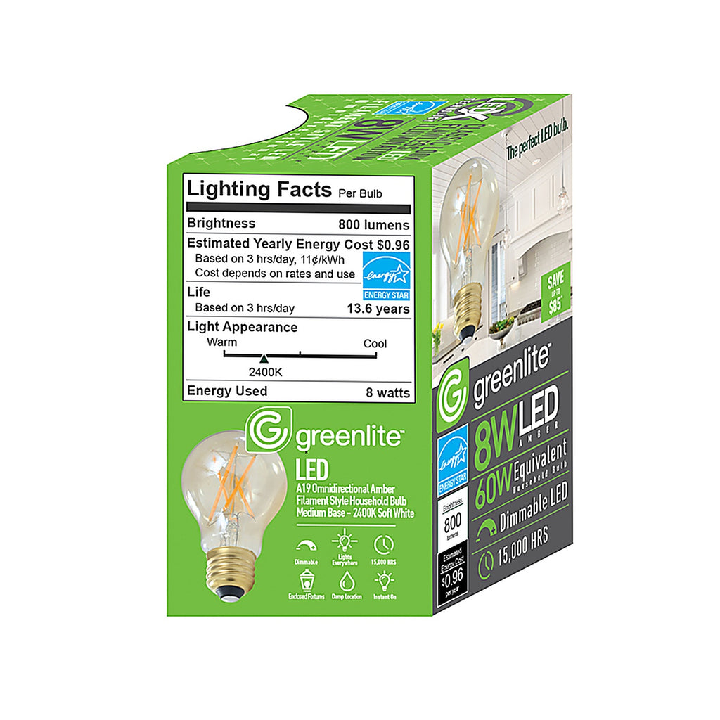 Greenlite - 48856 - A19 E26 (Medium) LED Bulb Amber 60 Watt Equivalence 1 Pack