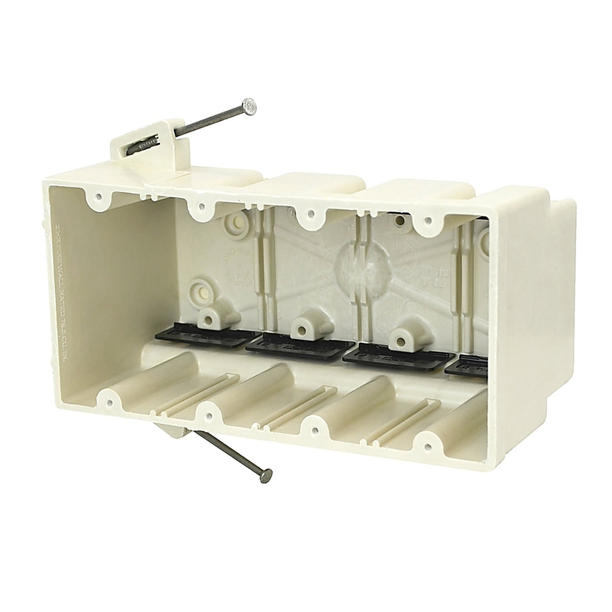 Allied Moulded - 4304-NK - New Work Rectangle Fiberglass 4 Gang Box Mount Off White