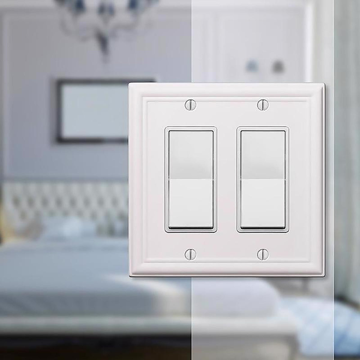 Amerelle 149RRW Chelsea White 2 gang Stamped Steel Rocker Wall Plate 1/Pack