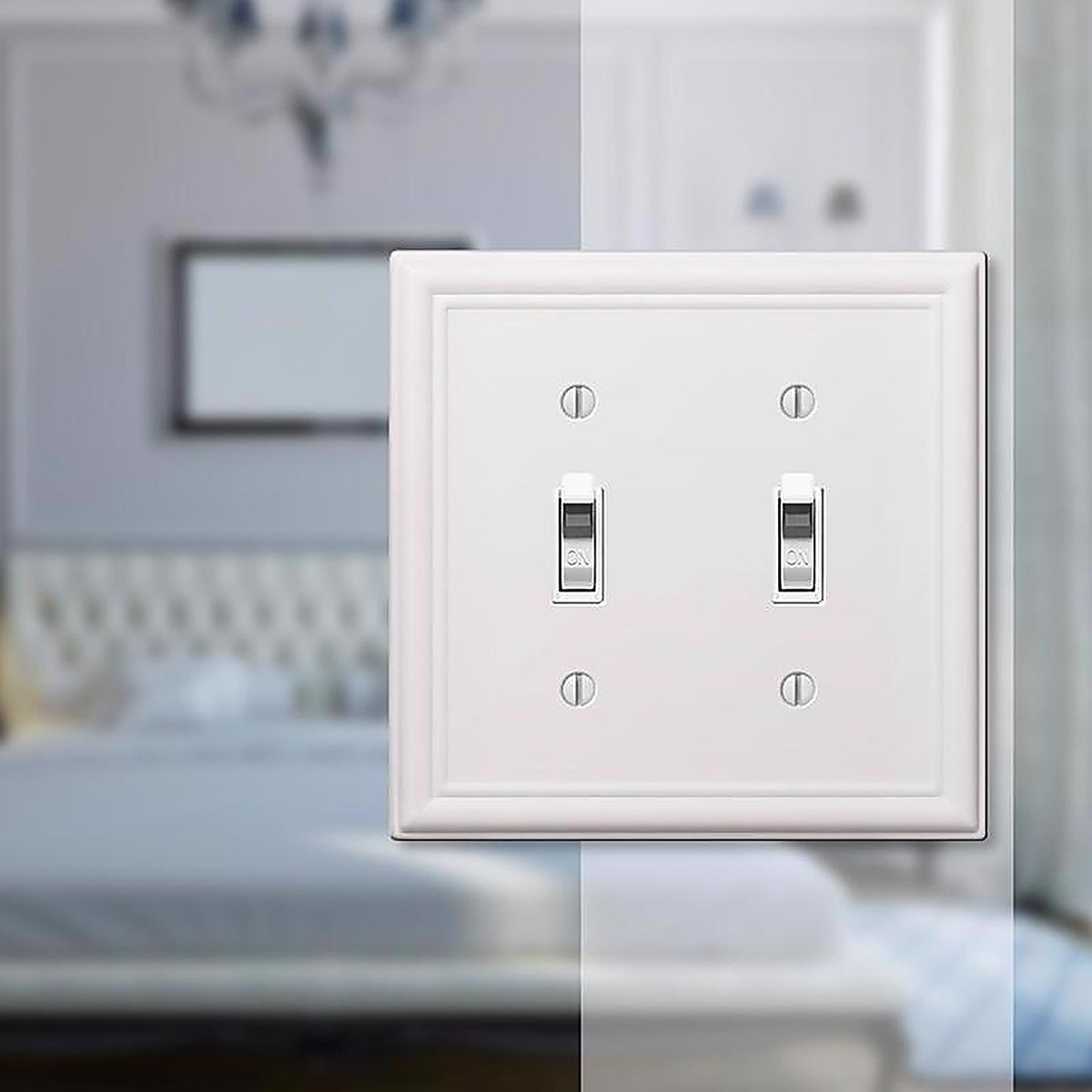 Amerelle 149TTW Chelsea White 2 gang Stamped Steel Toggle Wall Plate 1/Pack