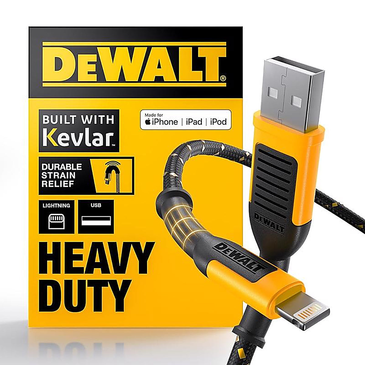 DeWalt - 131 1325 DW2 - Lightning to USB Charge and Sync Cable 6 ft. Black/Yellow
